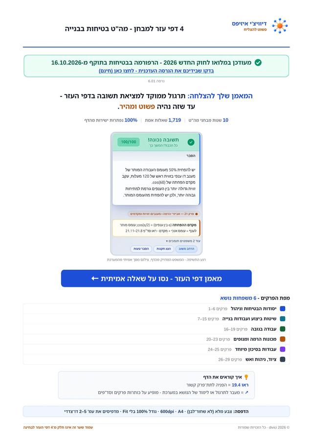 שער דפי העזר - מפת הפרקים ומקרא